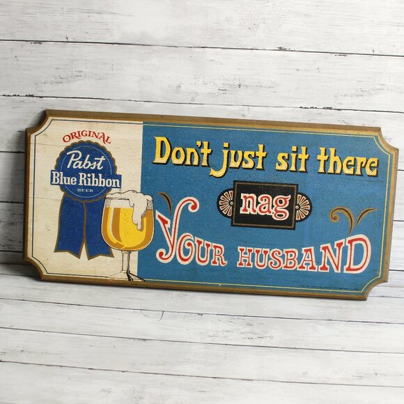 Pabst Blue Ribbon Vintage Wooden Bar Sign 2 Ft Brewery Beer Advertising MCM - Picture 1 of 7